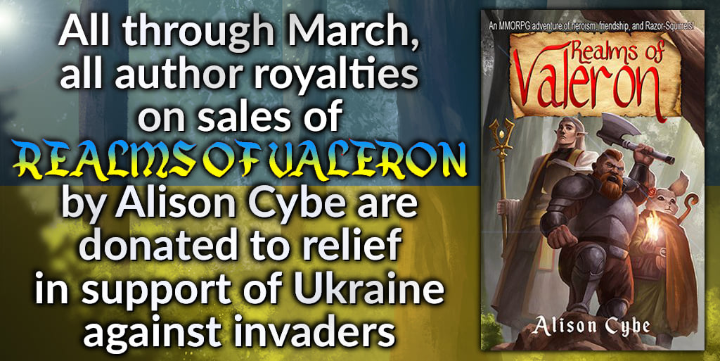 AlisonCybe's tweet photo. Please retweet the hell out of this?

This month, I'm working with my publisher to ensure all author royalties for my new fantasy comedy novel 'REALMS OF VALERON' will be donated in support of LGBTQ+ Ukrainian refugees. 

Support us by sharing or buying at https://t.co/jNJvYYk3Td https://t.co/GOHwIVkm9a