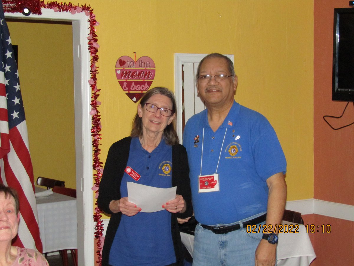 FSKLions's tweet photo. Congratulations to Lion Sandra Evans for receiving her 30-year Monarch at the FSK Lions Club meeting on 2/22/22.  Sandy is pictured with King Lion Paul Gray.  #WeServe  #22WLions https://t.co/dkGUgAXGrc