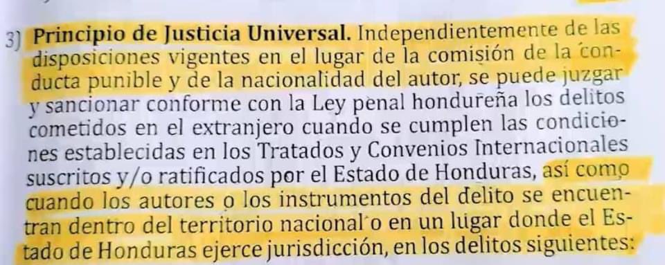 anagarciacarias's tweet photo. Abogada Rosa Helena Bonilla, del equipo de defensores de Juan Orlando Hernández @JuanOrlandoH explica que el artículo nueve del Código Penal Vigente sobre la Aplicación Ultraterritorial de la Ley Penal en la cual se incluye el Principio de Justicia Universal. https://t.co/Bi7u2MgSq2