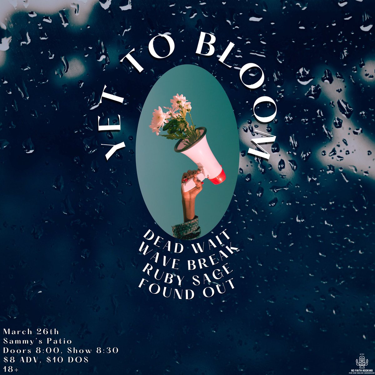 Ruby Sage will unfortunately not be able to play tonight, BUT <a href="/ytb_band/">Yet To Bloom</a>, @DeadWaitMa, <a href="/wavebreakband/">Wave Break ❤️‍🔥</a>, and @FoundOutMA are still gonna put on an amazing show! Doors open at 8. If you’re at all into the New England emo scene, go to this show.