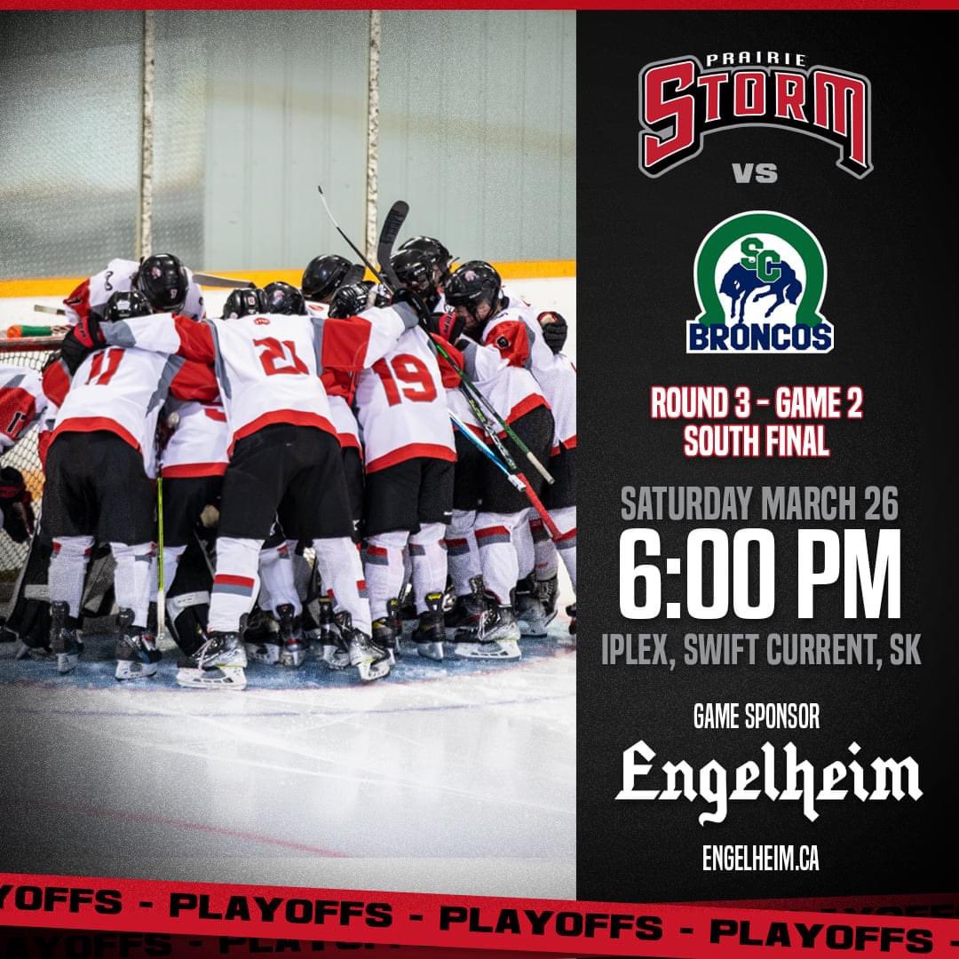 Game Day! We are on the road to Swift Current for Game 2 of the #SAAHL South Finals! Puck drop 6:00 pm at the iPlex. Game will be available on Live Barn.