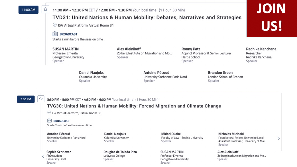 danaujoks's tweet photo. Join our fabulous virtual ISA panels on Tue, Mar 29
TVD31: UN&Human Mobility: Debates, Narratives & Strategies (Virtual Rm 31)
11am Nashville=12pm ET
TVG30: UN&Human Mobility: Forced Migration & Climate Change (Virtual Rm 30)
3:30pm Nashville=4:30pm ET
Please share!
#ISA2022 https://t.co/baeQVRDJey