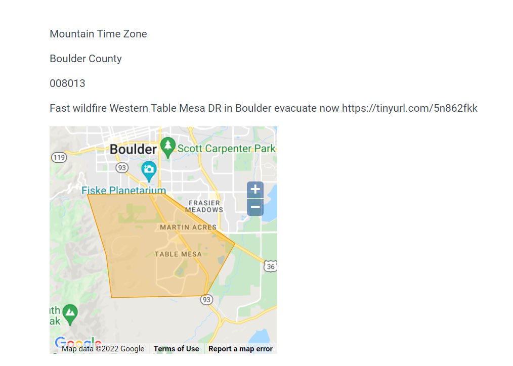 boulderpolice's tweet image. We are working on multiple notifications to the community right now but if you’re in either of these shaded areas please EVACUATE NOW. We will continue to share info as the #NCARfire evolves. Also working to find a secure media staging area. Will tweet when found