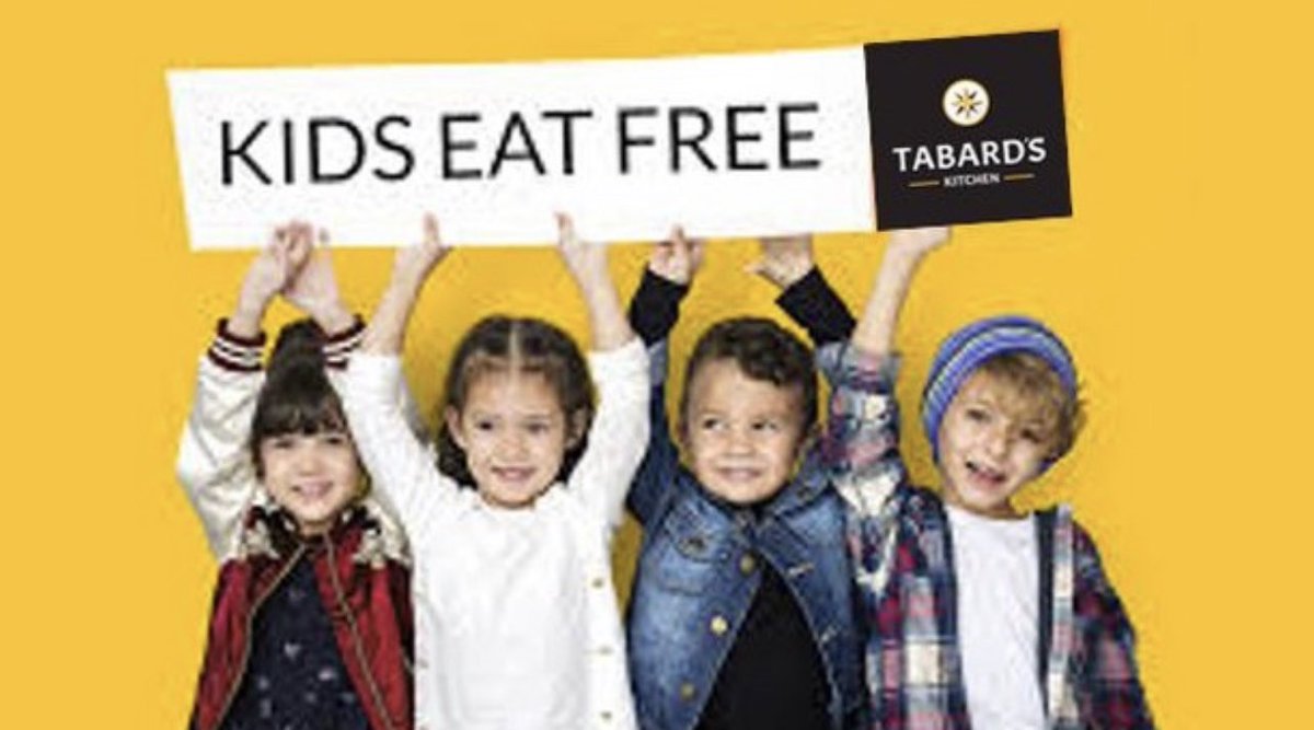 Tonight at Tabard's, "Kids Eat FREE".  Kids can choose their own meal off their own menu complete with drink and dessert with a qualifying adult entree purchase.  Make it a family night this evening at Tabard's.