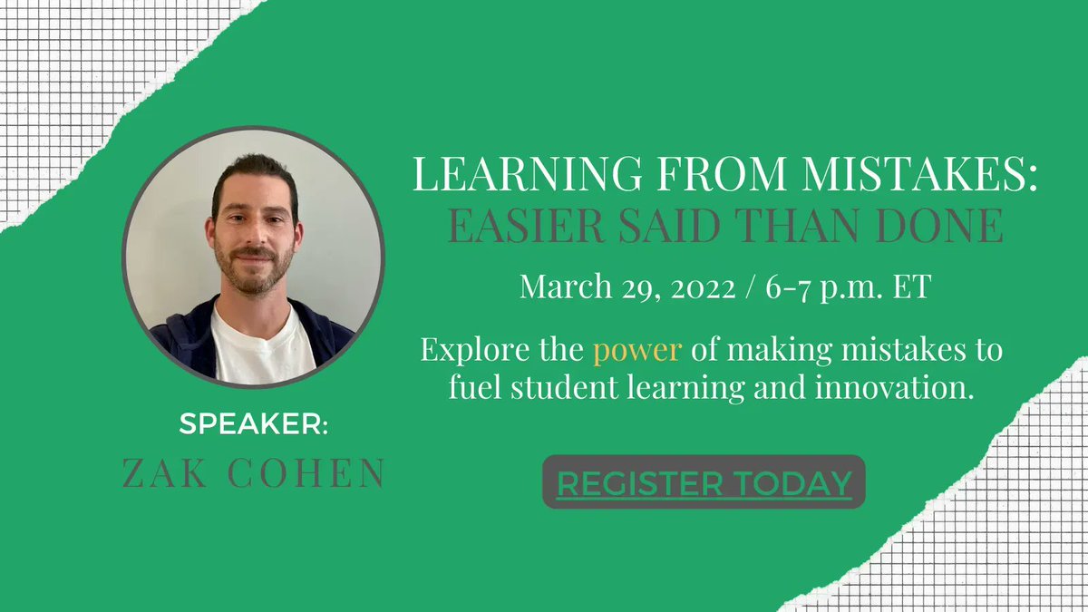 learnwithSAP's tweet photo. Do you struggle to maintain engagement when students make mistakes? Join @cohen_zak on 3/29 at 3PT/6ET to learn about the Mistake Literacy Framework &amp; empower students to learn powerfully from their mistakes! Register here: https://t.co/mpP4wcQPOF #mistakeliteracy https://t.co/wOd8VWNyEB