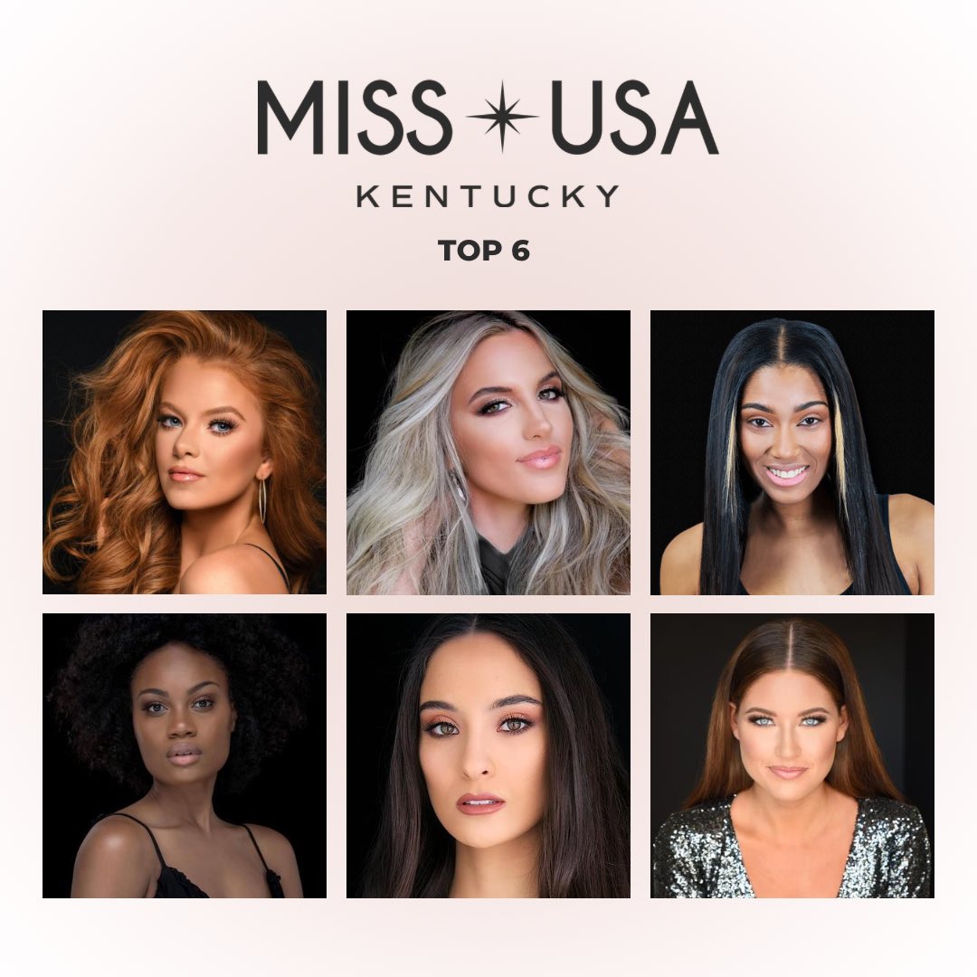 The #MissKentuckyUSA 2022 Top 6 are Owen County - Veronica Chisholm, Frankfort- Rebecca Cook, Central Lexington - Morgan Luster, Louisville - India Marks, Greater Louisville - Lizzy Neutz and Ashland - Cadie Hall! <a href="/MissKYUSA/">Madalyne Kinnett</a>