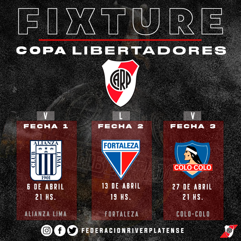 friverplatense's tweet photo. 📌El camino del Millo en el Grupo F de la Copa Libertadores

#Libertadores #Riverplate #Fixture https://t.co/7HlEOxpIVe