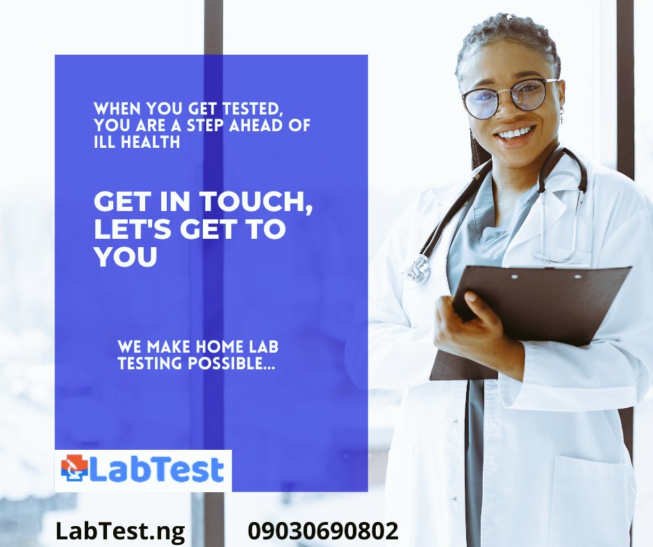 LabTestDotNg's tweet image. Be steps ahead of ill health by getting medically checked. LabTest.ng is your goto place for your convenient At-Home-Testing.
Call Us 0903-069-0802
#Nigeria #Abuja #Lagos