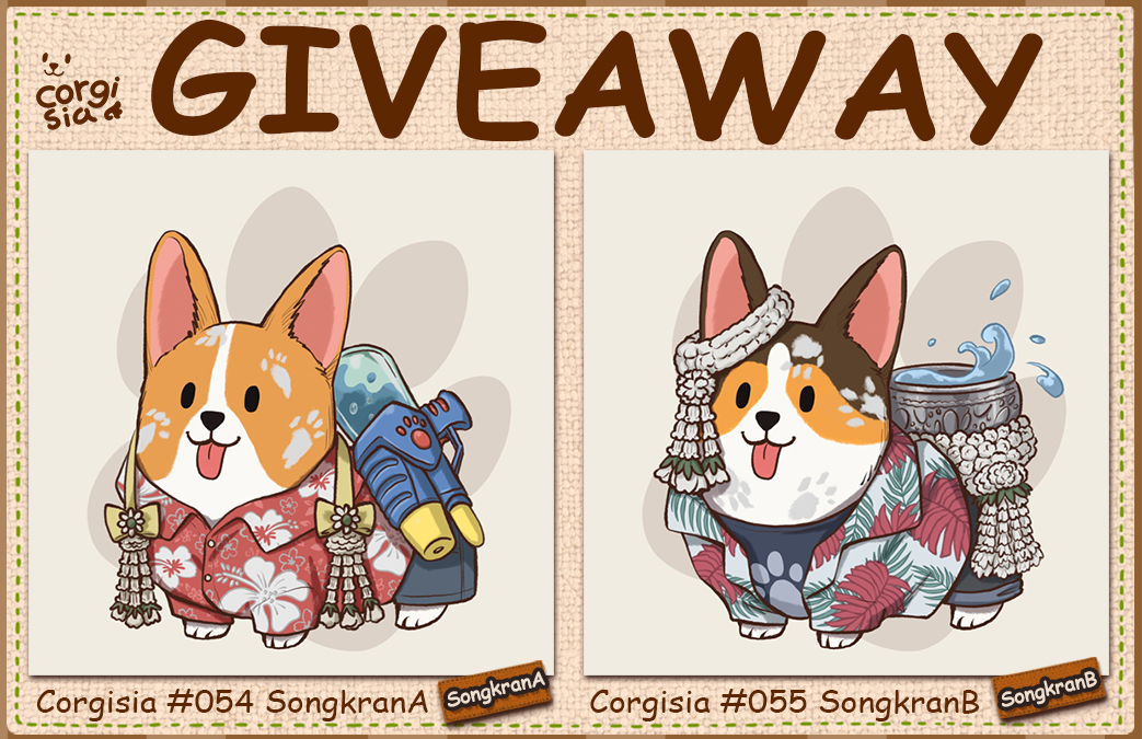 corgisia's tweet photo. Corgisia Giveaway!! "Songkran" festival.
SongkranA and SongkranB

How to enter
1. Like &amp; RT
2. follow me @corgisia
3. Tag 2 friends

End : April 13th (untill 12:00 am GM+7 )
2 Winners will be DM on 13th March

#NFT #NFTCommunity #NFTGiveaway #nftcollector https://t.co/DBhr1PoRG1