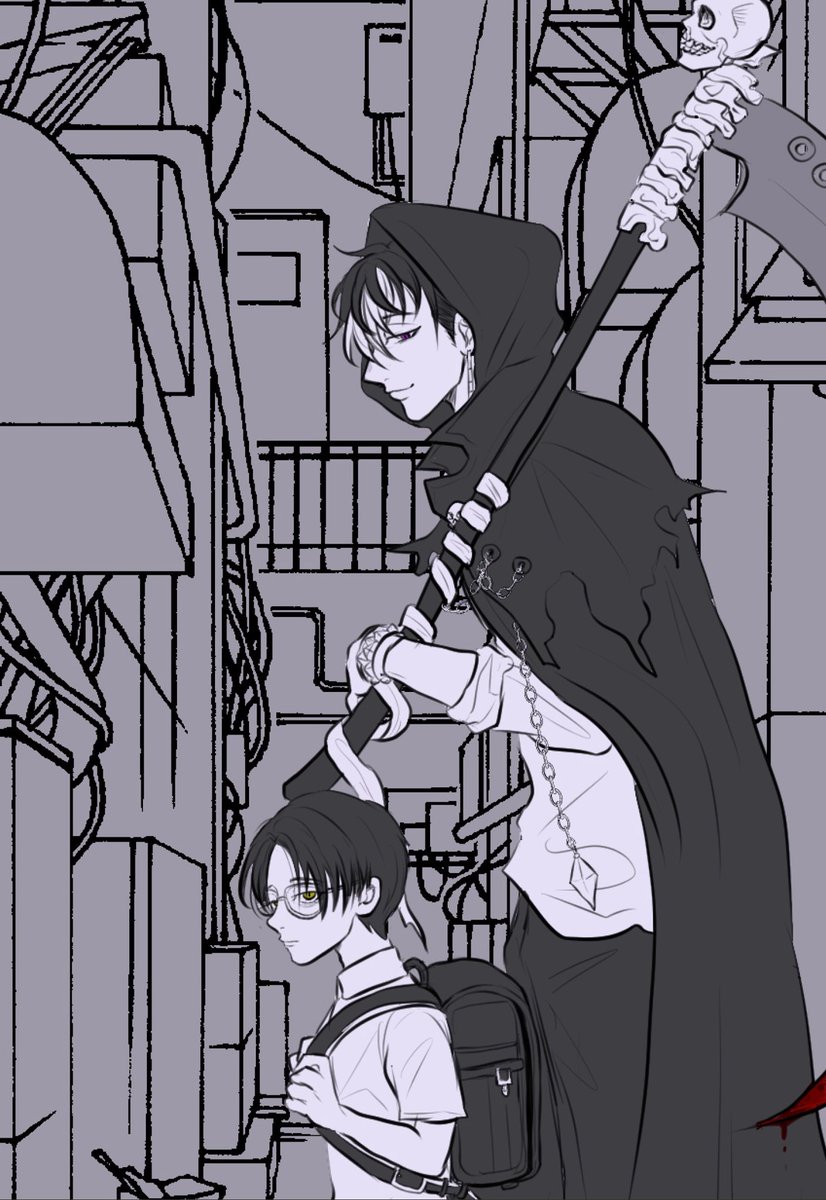 miowo_rot's tweet photo. 卍/半稀(しにしん)

おや？どうしたんだいボク？
こんな時間に1人で出歩いたら危ないよ。
この辺は最近“死神”が出るって噂だからね＿＿＿＿ https://t.co/1MAutFYIsN