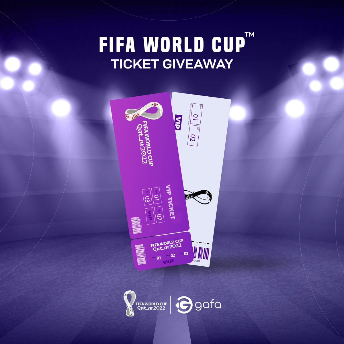 gafaExperience's tweet photo. Get one of the two tickets for the #FIFAWorldCup.
 How? All you need to do is to create a Poster for GAFA and post it on Twitter, mention and hashtag #gafa. The most creative posters with the most engagement will win, Goodluck!
#vipticket #gafala https://t.co/3SFEB6k1nJ
