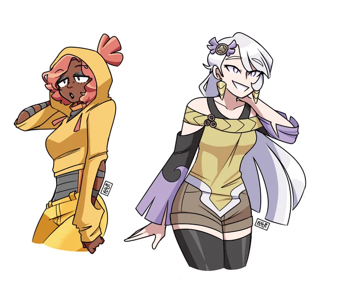 [#Pokemon] Doodled some of my team gijinka from Gold, X, and White
Aster (Togetic), Juliette (Scrafty), Renée (Aegislash), and Argon (Krookodile) 