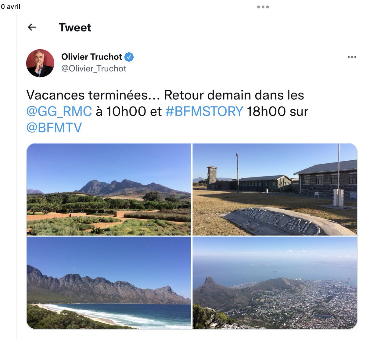 <a href="/Olivier_Truchot/">Olivier Truchot</a> C’est bien de se préoccuper du bilan carbone.
Surtout quand on va se promener en avion pour huit jours dans des pays lointains..