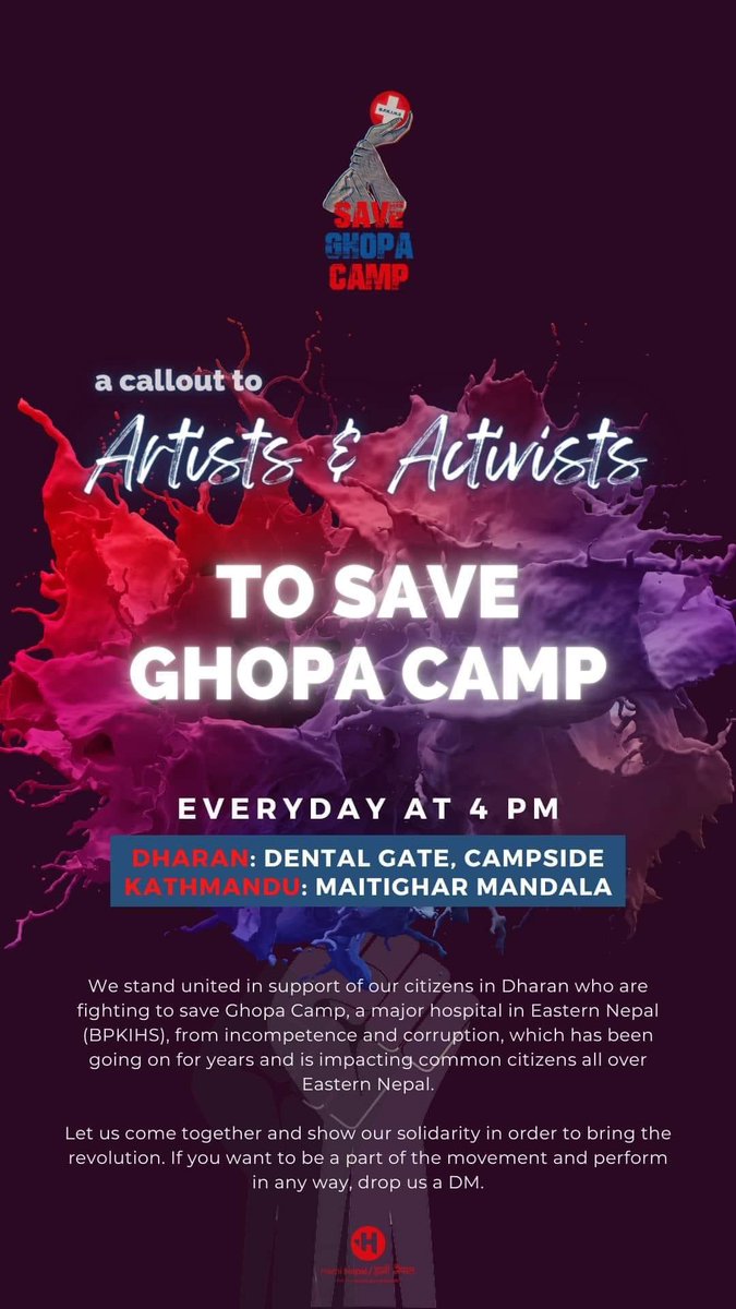 DocstoryNepal's tweet photo. Be the Part of this Movement. Every day 4pm
#savebpkihs #saveghopacamp https://t.co/ywDIqn4ULT