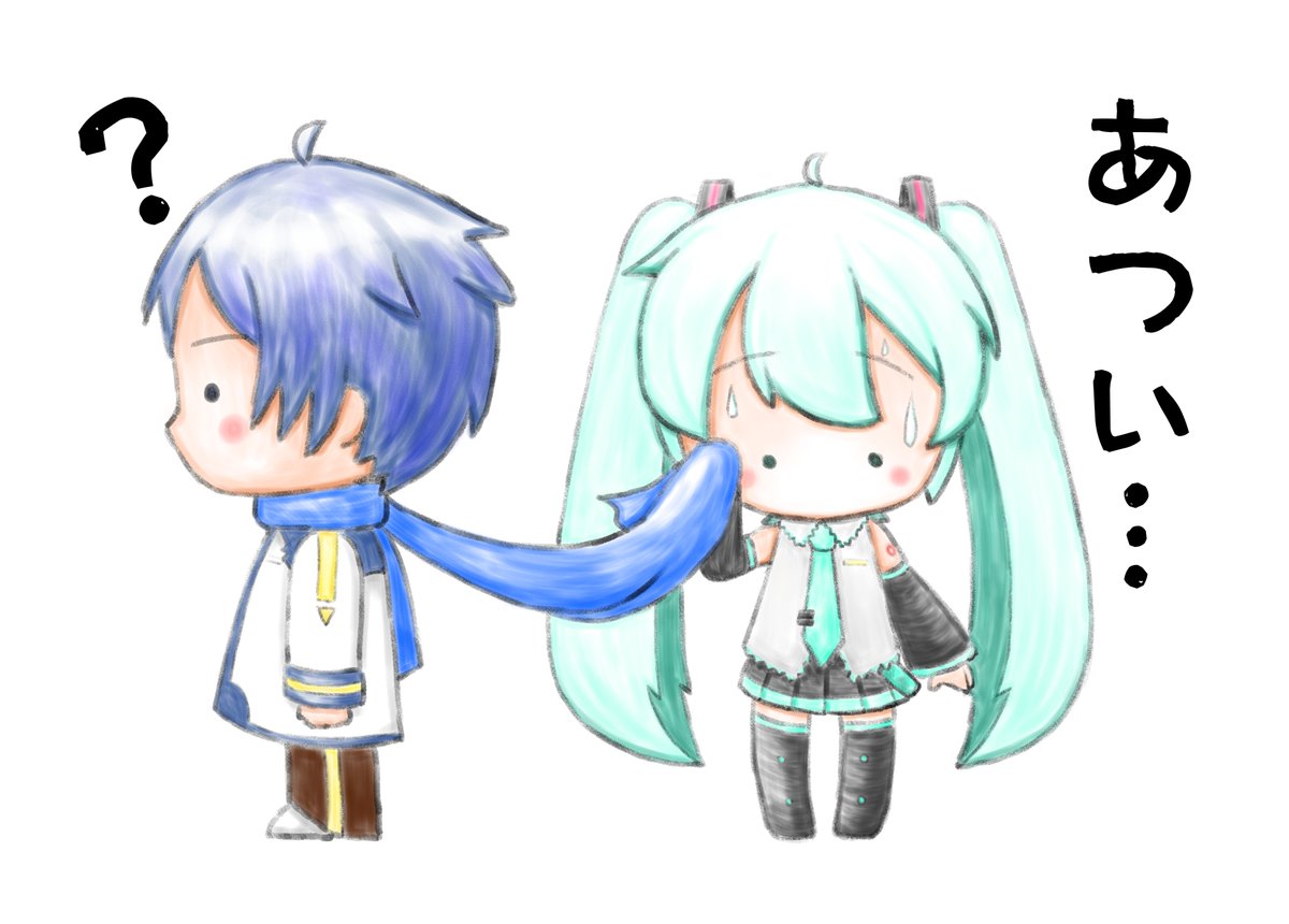 hatsune miku ,kaito (vocaloid) 1girl 1boy ? blue scarf twintails scarf long hair  illustration images