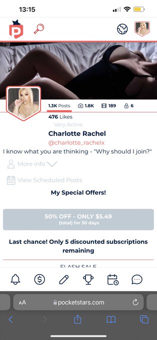 Watch 👸🏼Charlotte Rachel's leaked NSFW photo on TwXstars