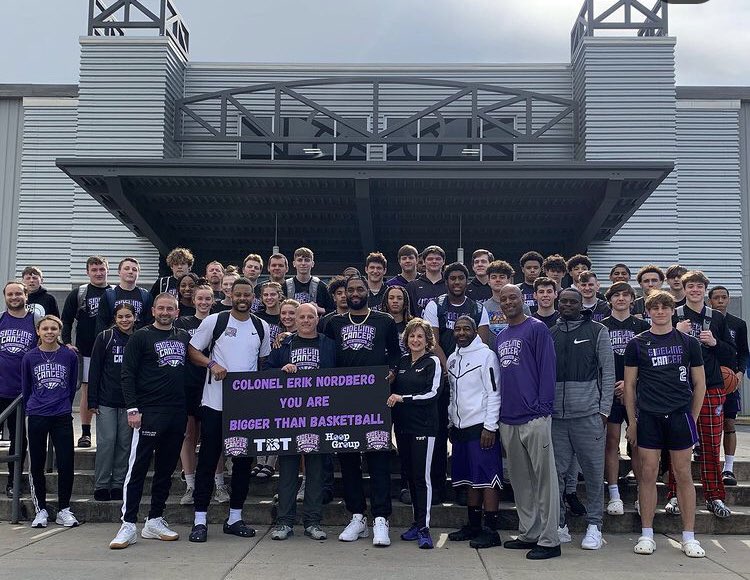 SidelineTBT's tweet photo. If you happen to be at @nooksports this weekend look out for the purple wave! The Sideline Cancer family is here playing for something bigger than basketball! 

“This isn’t just a team, this is something way bigger than a team” -Erik Nordberg

#SidelineCancer https://t.co/nXDva973KL