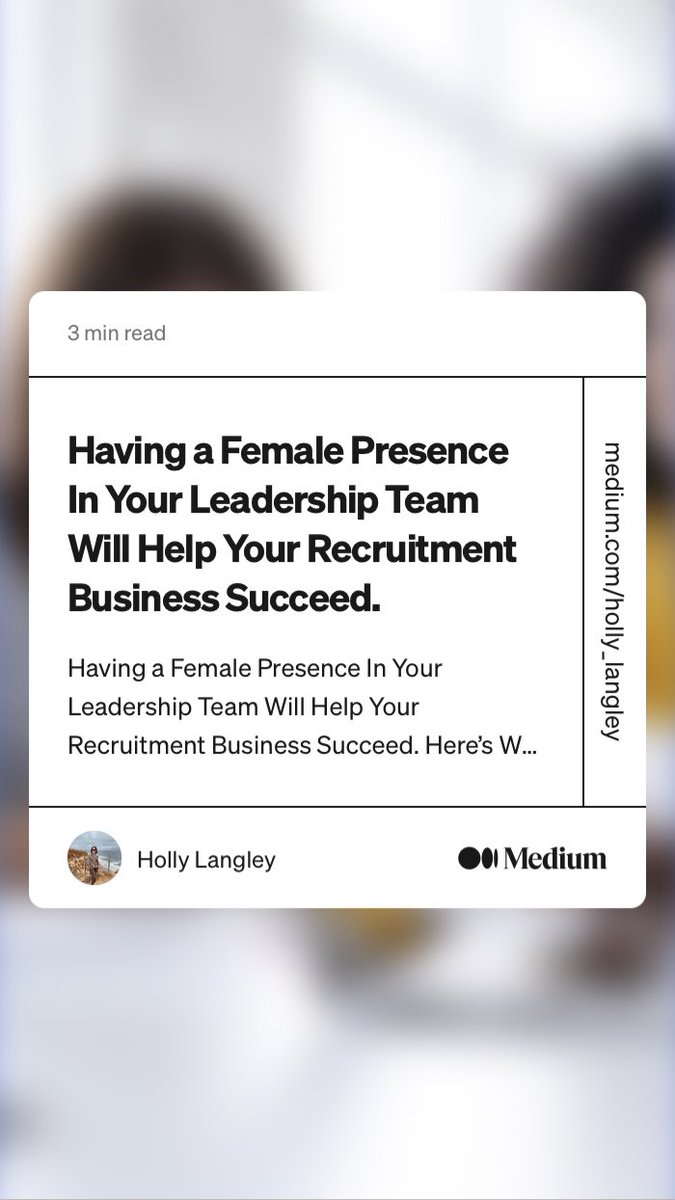 timetorestack's tweet image. “Having a Female Presence In Your Leadership Team Will Help Your Recruitment Business Succeed.” by Holly Langley
link.medium.com/P14ENx246ob