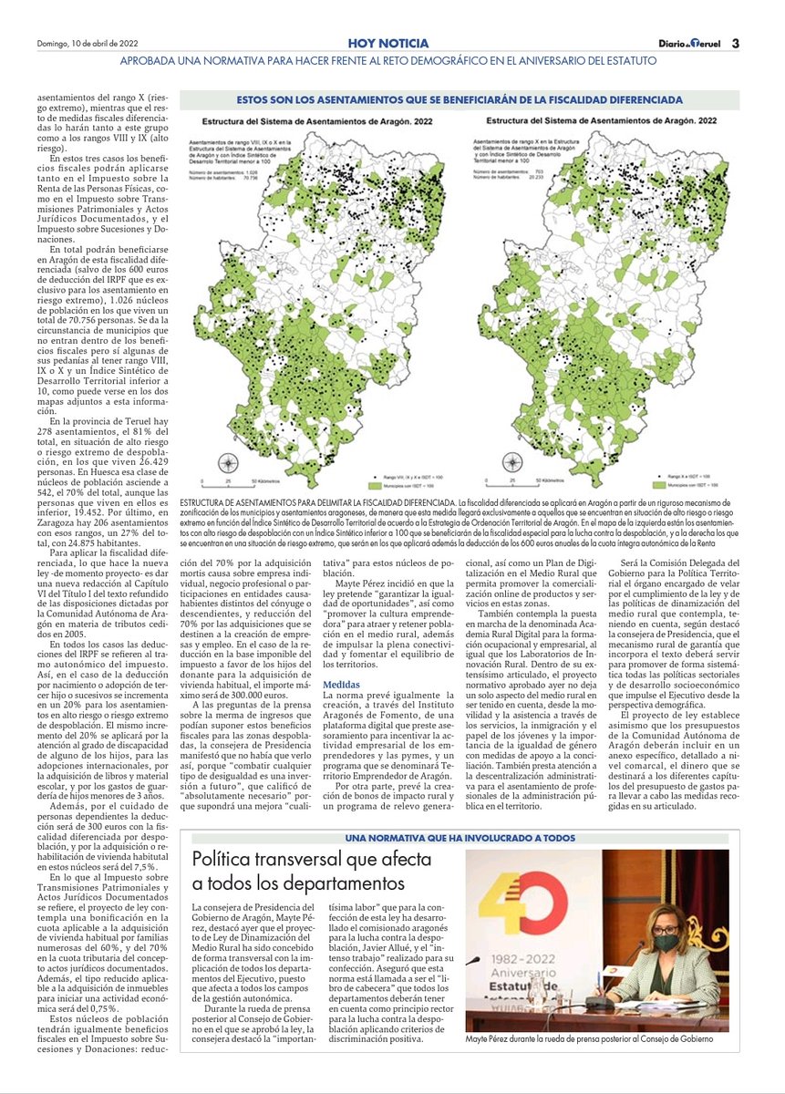Juderias's tweet photo. Aragón ya tiene el proyecto de la ley para luchar contra la despoblación. La fiscalidad diferencia es una pata, pero hay otras.👇🏾 https://t.co/r9J52W2LQQ