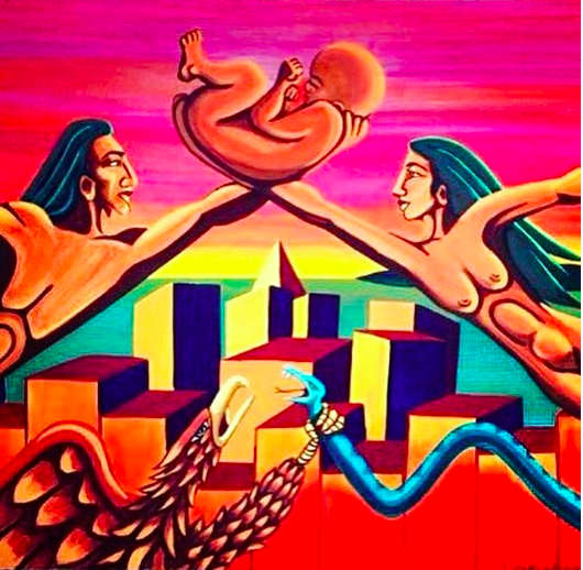 My La Raza Students mural at SF State University 1984: The word “Colonization” is derived from the Spanish spelling of Columbus. As painful as it is, we’re still here: Resilient, surviving, thriving, creating, loving and pushing for a brighter future with La Verdád as our shield!