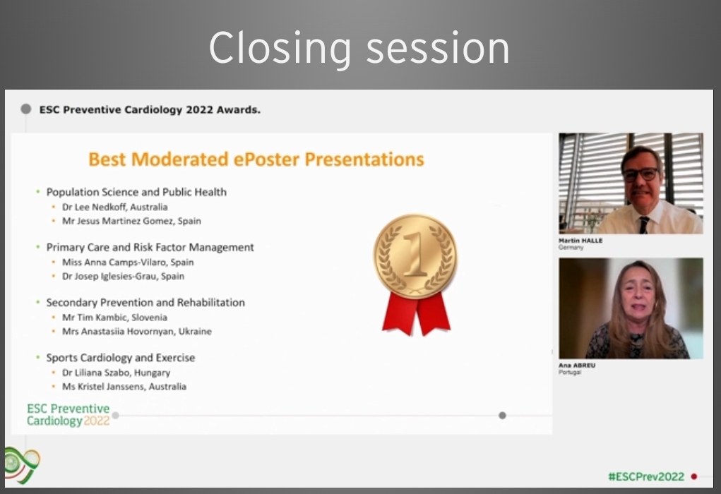 SemmelweisCMR's tweet photo. Congratulations to @liliana_e_szabo on winning best moderated eposter presentation at #ESCPrev2022 @EAPCPresident. Amazing congress and a great #sportscardiology session chaired by @El_Cavarretta and @DavidNiederseer! https://t.co/J2OtdZFVxO