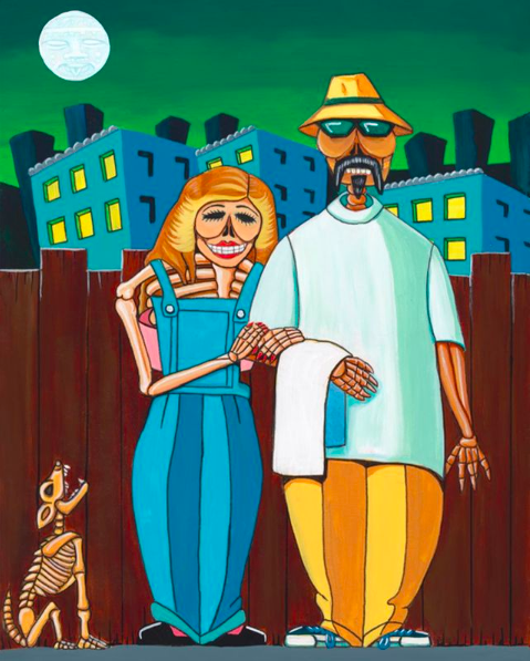 Midnight stroll. La Flaca, El Boney &amp; Fido. One of my latest prints! #chicanoart #art