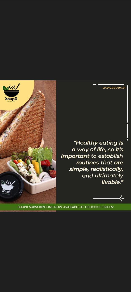 Avail healthy meal subscription today for a healthier lifestyle.

Visit soupx.in for more information!

#sipofhealth #soupofhealth #healthylifestyle #healthyfood #SundayFunday #SundayMotivation