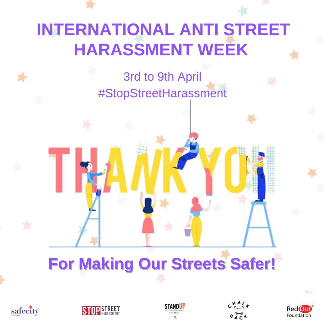 TheSafecityApp's tweet photo. We would like to Thank all our Participants, Collaborators and Partner Organisations for making this International Anti-Street Harassment Week a success! 

Thank you for joining us in Making Our Streets Safer!

#StopStreetHarassment #reddotfoundation #safecity #ASHWeek https://t.co/rKSIWbtzLr