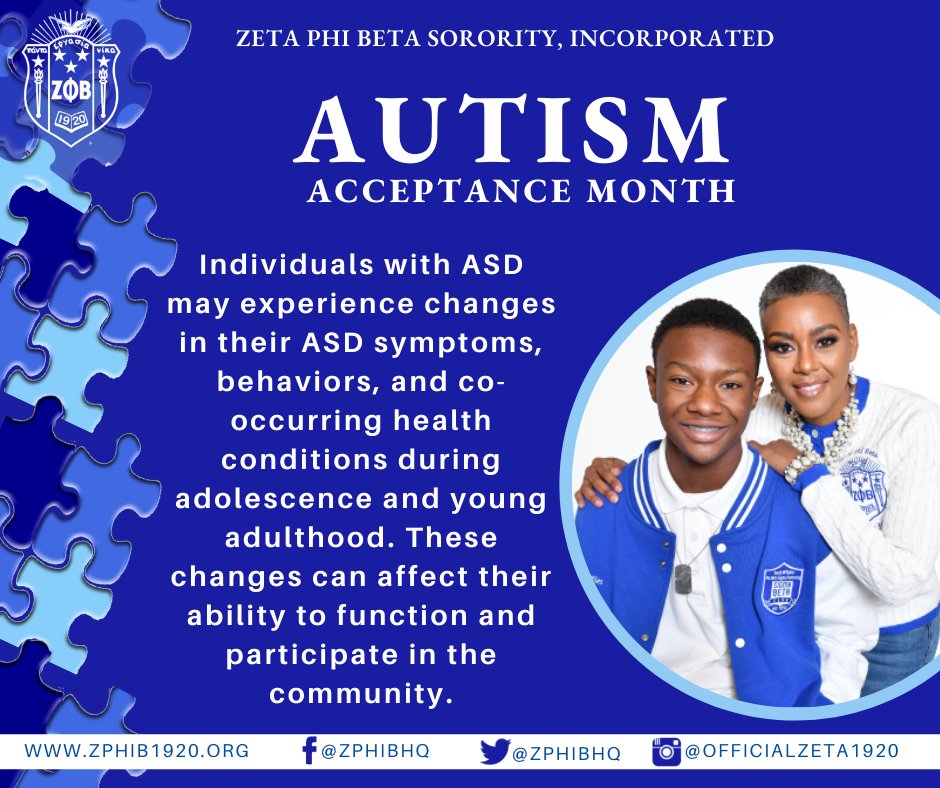 ZPhiBInc1920's tweet photo. Changes in ASD symptoms can impact an individual’s abilities.
#ZPhiB #ZetaPhiBeta #ZPhiBAutismAcceptance #FacesofAutism https://t.co/U8WIQo2SQX