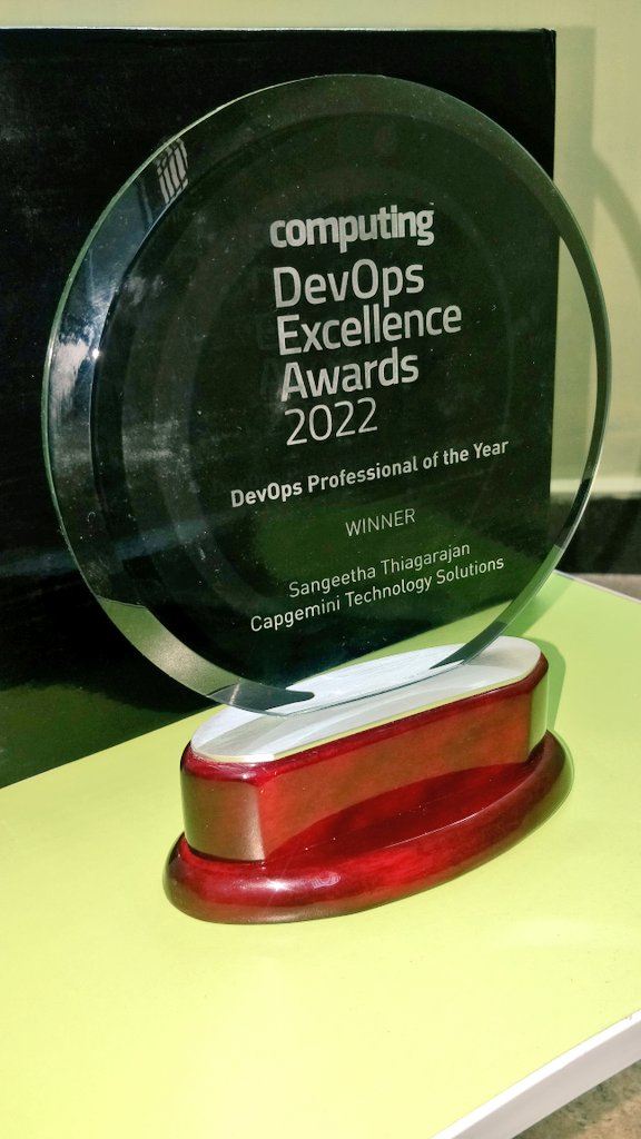 lesanguine's tweet photo. Basking in the Glory of this milestone 🥰🤩 Super excited to be awarded as the DevOps Professional of the Year from @Computing_News  #DevOpsExcellenceAwards
Sparked, Accelerated, Ignited
#GetTheFutureYouWant #award
@Incisive @CapgeminiIndia @Capgemini @aiman_ezzat @AshwinYardi https://t.co/PPgHgQlR1Q
