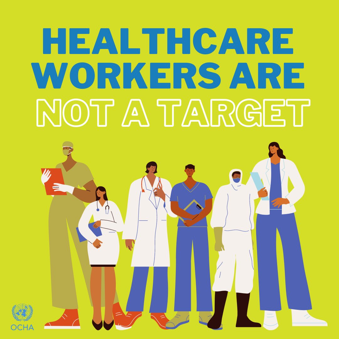 Attacks against health care workers & health facilities are a violation of international humanitarian law.
 
📢 Health workers are #NotATarget
 
#WorldHealthWorkerWeek