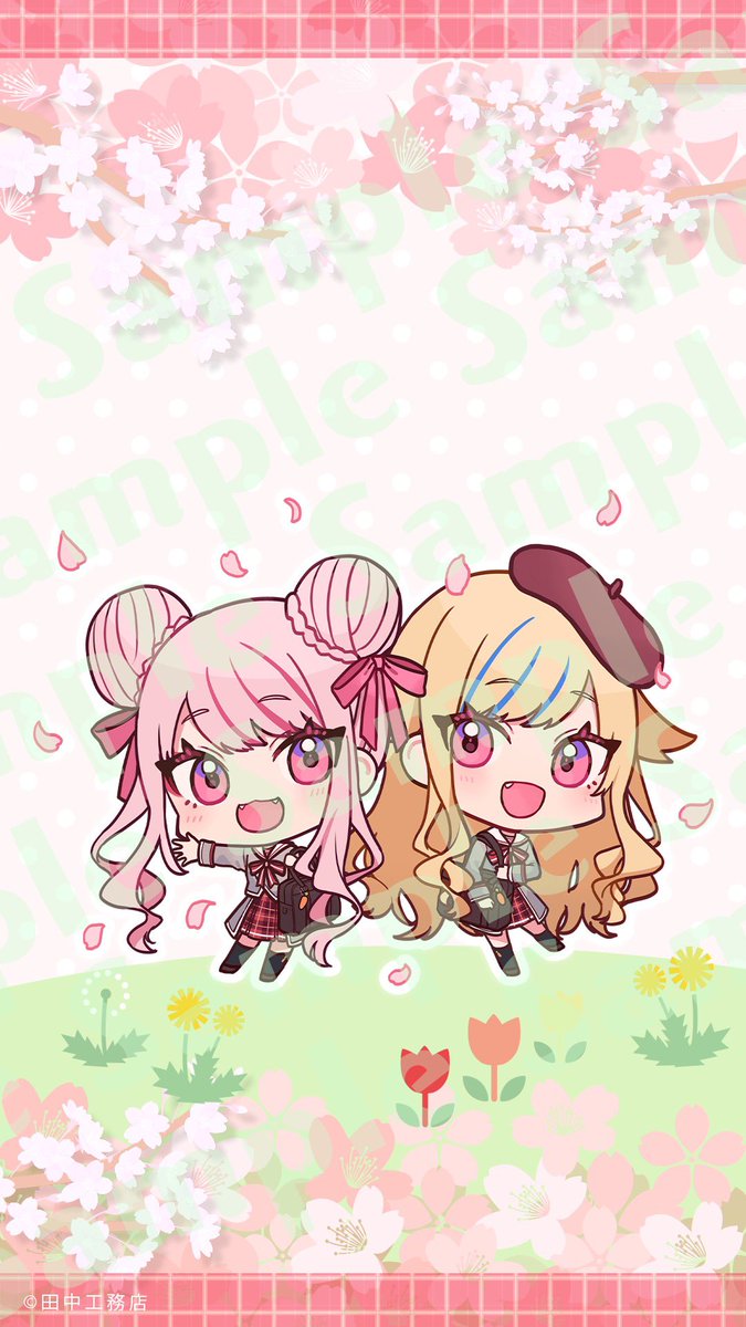 chibi streaked hair blonde hair pink hair pink eyes hair bun hat  illustration images