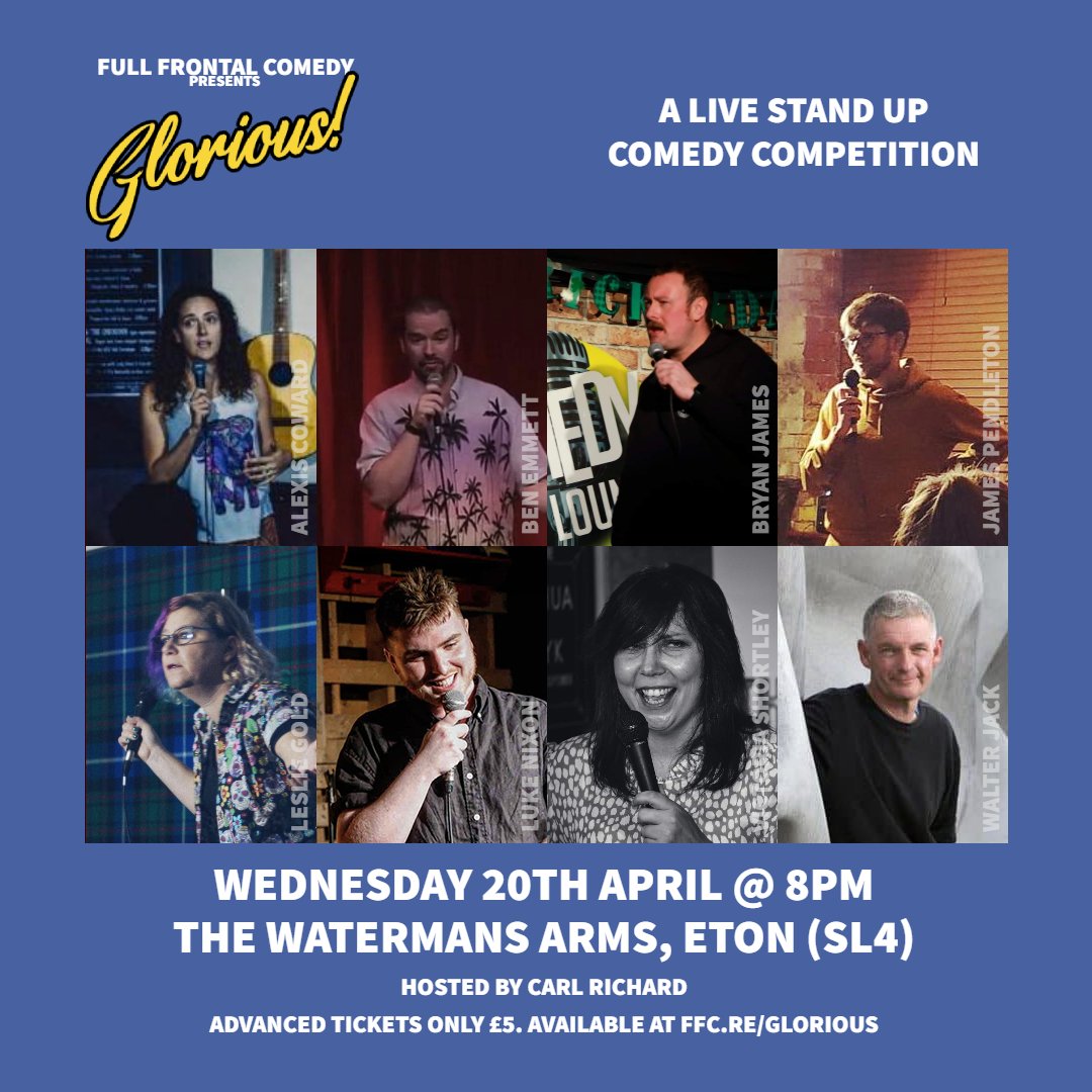 FullComedy's tweet photo. NEXT WEEK!
Live Comedy in #Eton
20/04/22
@WatermansEton (SL4)

GLORIOUS!
@RealLeslieGold @alexiscoward #JamesPendleton @itsbryjames @benemmettcomedy @lukenixoncomedy @vshortley #WalterJack &amp; host @carlrichardcom

#standup #comedy
#berkshire #windsor #slough https://t.co/3psYzqPyBA
