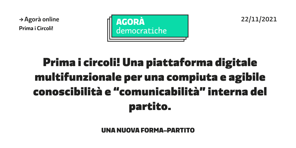 agora_dem's tweet photo. Con le Agorà #circoliPD e militanti possono proporre un nuovo modo di condurre il dibattito politico nel @pdnetwork. "Prima i circoli!" propone una #piattaformadigitale con requisiti di #accessibilità e #trasparenza, strumento di #partecipazione estesa💻 https://t.co/itcgGkHs8W https://t.co/JeJVDR17BL