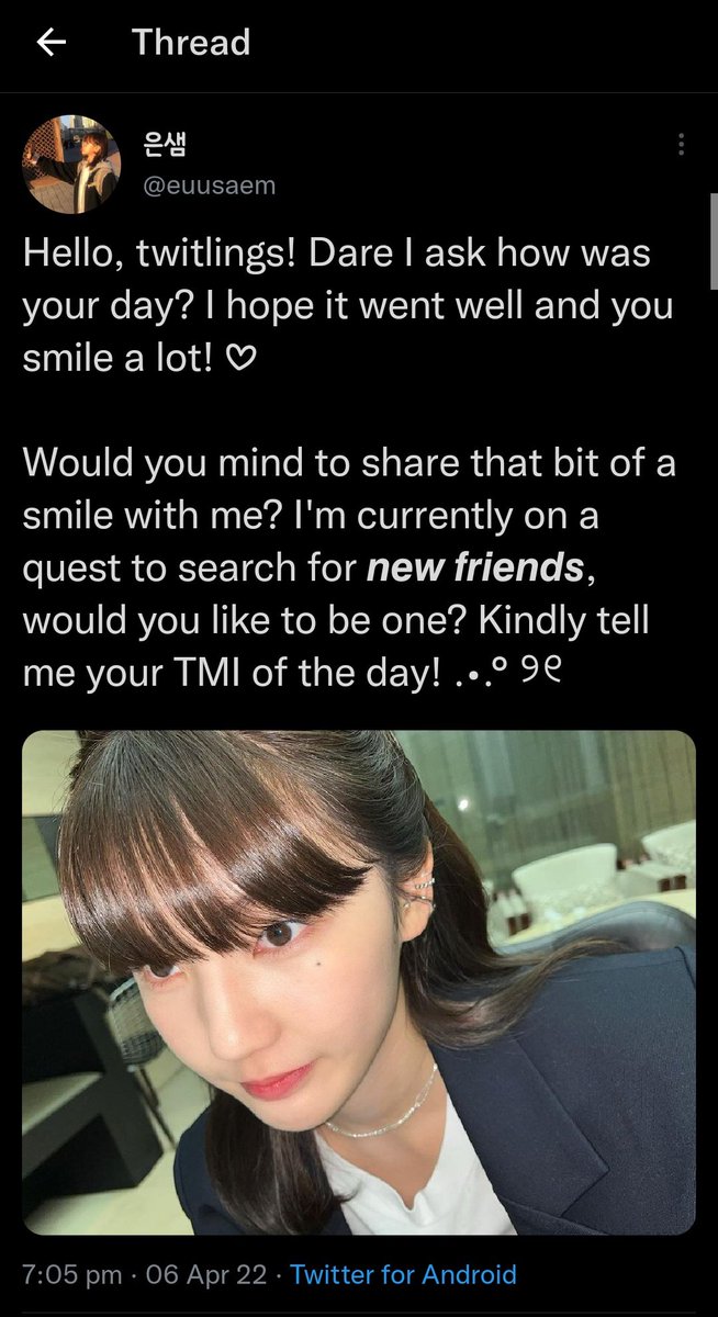 euusaem's tweet photo. Please accept my apologies for the inconvenience, unnie. I've included a screenshot below so you can read the entire tweet comfortably. Oh, I just saw the teaser image yesterday! I'm so taken with your voice that I'm looking forward to your solo debut. Unnie, best of luck! https://t.co/3KMoyWf4HW