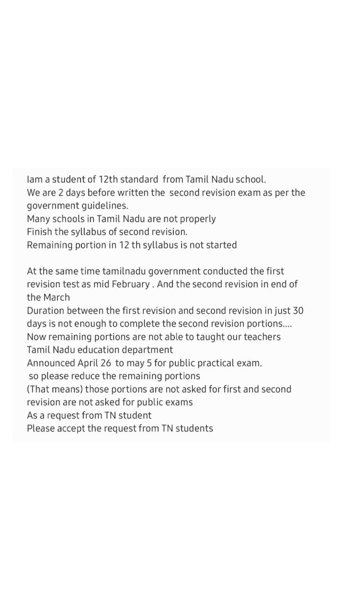 __Avi__Avi_'s tweet photo. #REDUCETNPUBLICPORTION 
#REDUCETNPUBLICPORTION 
#REDUCETNPUBLICPORTION 
Especially Cs maths&amp;bio computer had only one day to revise chemistry! How did we cover syllabus and yet portion also didn't finish 
Plz wake up education minister @Anbil_Mahesh
@mkstalin #12thstudents https://t.co/tBfYFOz5fL