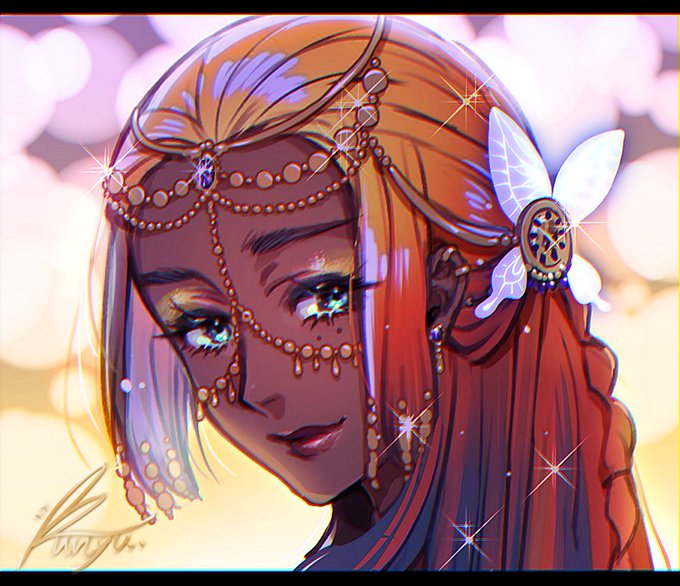 さっきの褐色美女、描き上げたやつ…
キラキラで美しい夕日色の髪の美女です…🌇 