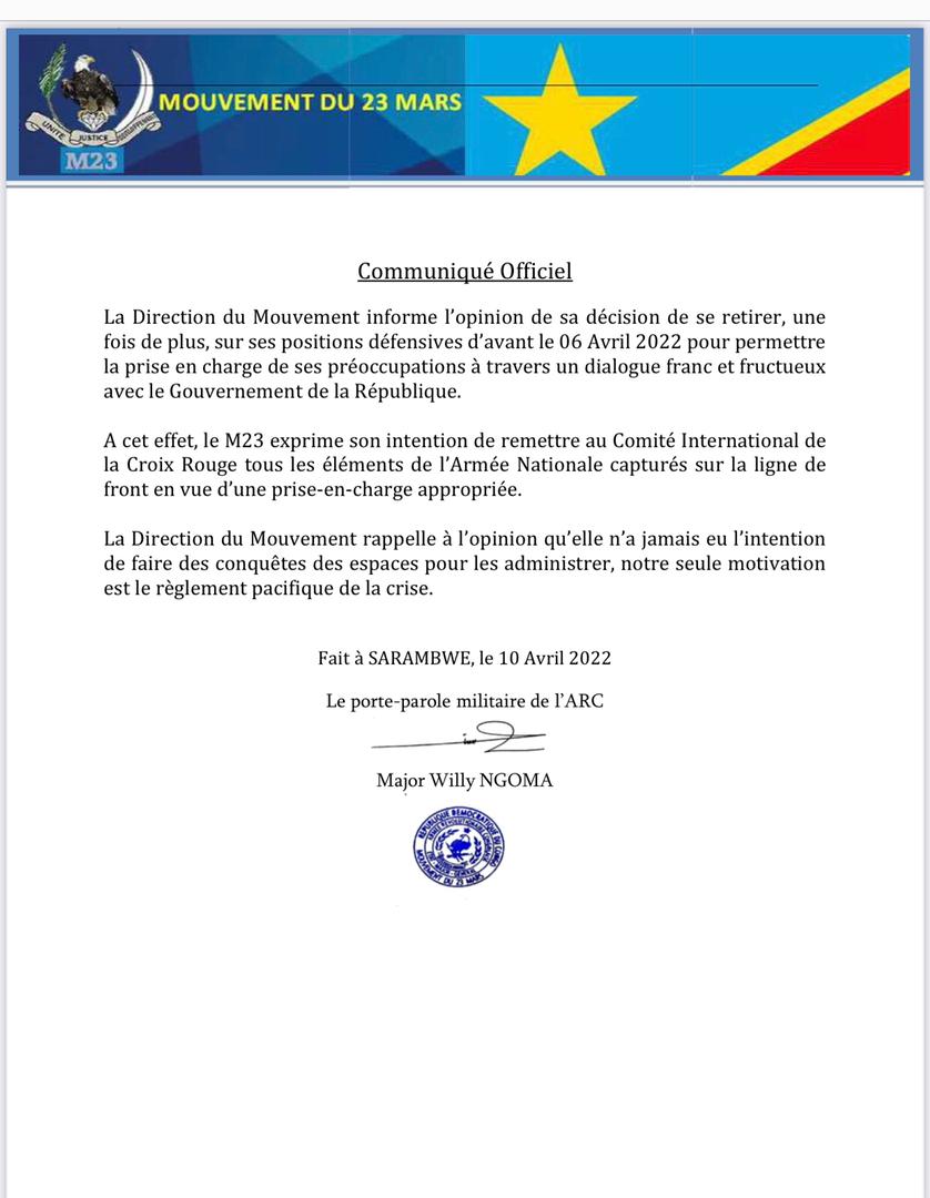 StanysBujakera's tweet photo. #RDC: Le M23 se retire de ses positions et va rendre à la Croix-Rouge les éléments FARDC capturés dans les combats. https://t.co/ultrnnCcL0