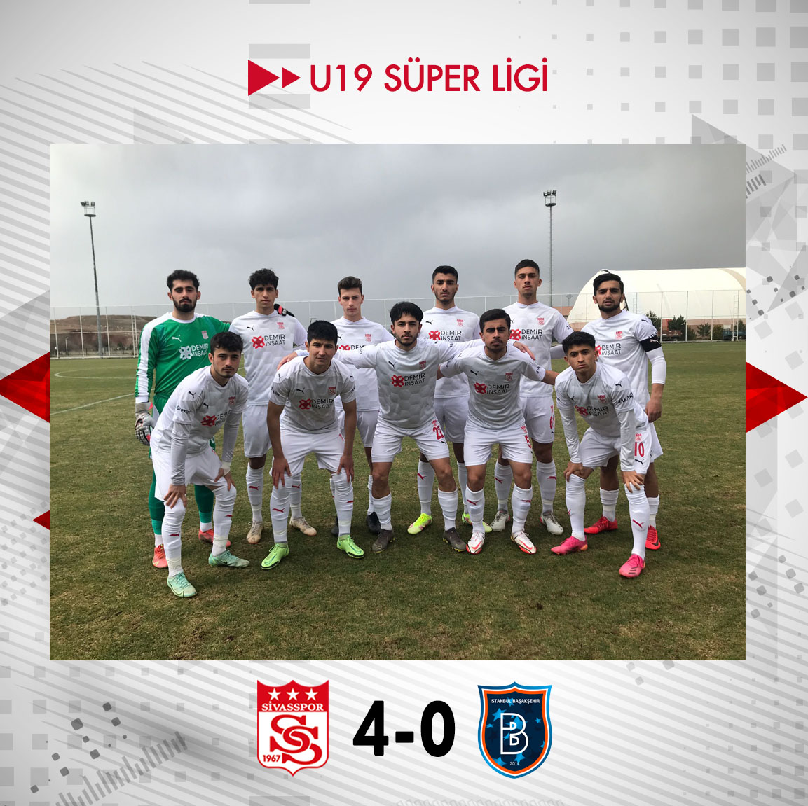 U19 takımımız ligin 28. hafta maçında sahamızda konuk ettiği Medipol Başakşehir'i 4️⃣-0️⃣ mağlup etti. ⚽ 32' Halit Çokyaşar ⚽ 42' Emirhan Tak ⚽ 47' Halit Çokyaşar ⚽ 87' Oğuzhan Yalçın