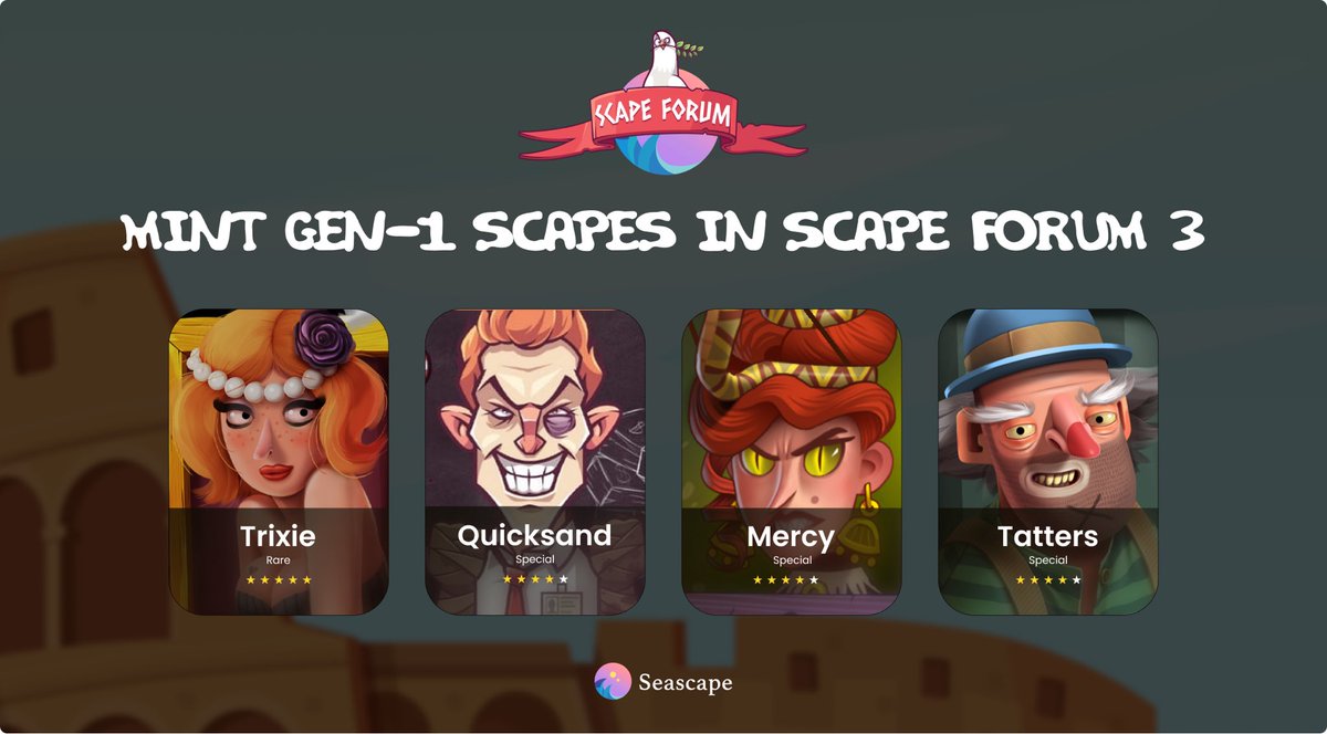 its_Just_Ade's tweet photo. Go mint yourself one of the GEN-1 #Scapes in #ScapeForum 3

-Trixie
-Quicksand 
-Mercy
-Tatters

https://t.co/zEwzBPa2gm 
https://t.co/RwoeerDNWX 

$CWS $MSCP #SeascapeNetwork #Moonscape #Lighthouse #Crypto #NFT #NFTGaming #GameFi https://t.co/KndI9NJuaj