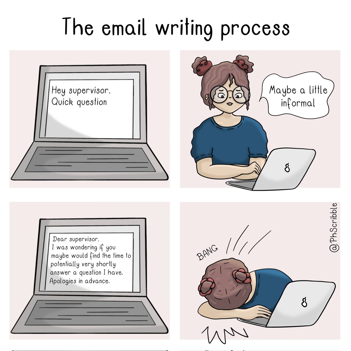 PhScribble (@phscribble) on Twitter photo Why it takes me ages to write a simple email...
#phd #phdspeaks #academics #AcademicChatter #phdchat #PhdLife #AcademicTwitter #AcademicMentalHealth #phdvoice #PhScribble #phdmemes #gradmemes #postgraduate #academia #gradschool #womaninSTEM <a href="/OpenAcademics/">OpenAcademics</a> @phd_genie Why it takes me ages to write a simple email...
#phd #phdspeaks #academics #AcademicChatter #phdchat #PhdLife #AcademicTwitter #AcademicMentalHealth #phdvoice #PhScribble #phdmemes #gradmemes #postgraduate #academia #gradschool #womaninSTEM <a href="/OpenAcademics/">OpenAcademics</a> @phd_genie