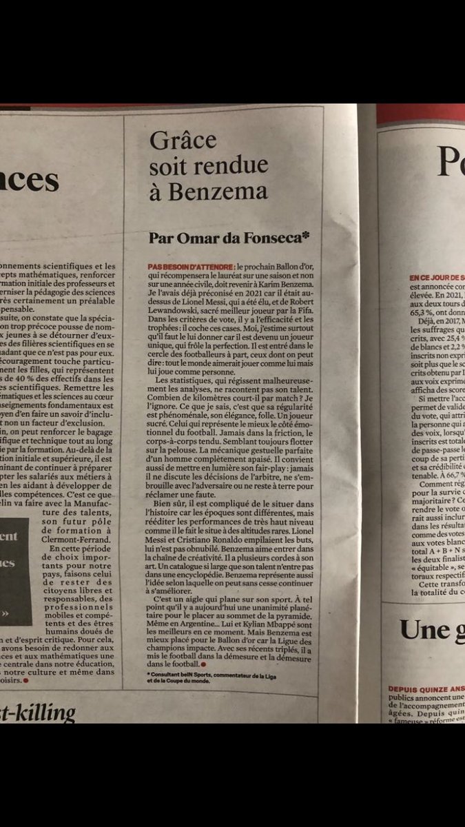 Très juste et très bien formulé 👇bravo <a href="/Omar_daFonseca/">Omar da Fonseca</a> 👏aujourd’hui dans le JDD #Benzema