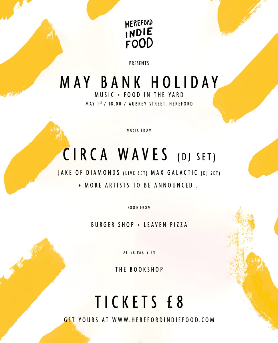 aruleoftum's tweet image. ☀️ Hereford Indie Food presents...⁠
⁠
MAY BANK HOLIDAY!⁠
Music, food, and sun (hopefully) in The Yard on the 1st May '22 from 6 pm.⁠
⁠
🎟️ TICKETS &amp;gt; herefordindiefood.com