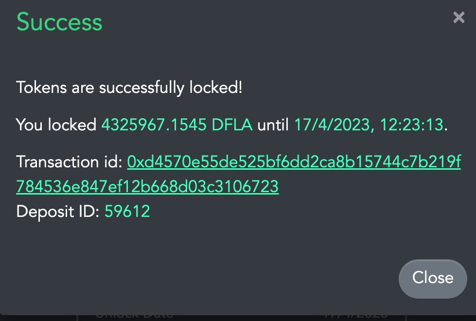 #BSC #BSCGemsAlert  #BSCGem #AirdropCrypto #DeFiProject 

🔐 Do you know that $DFLA is SECURE?🔐
NO RUGPULL here, our token are successfully locked for 1 year to prevent rugpull and manipulation.

Clear, transparent and build for community 
Check txid here
bscscan.com/tx/0xd4570e55d…