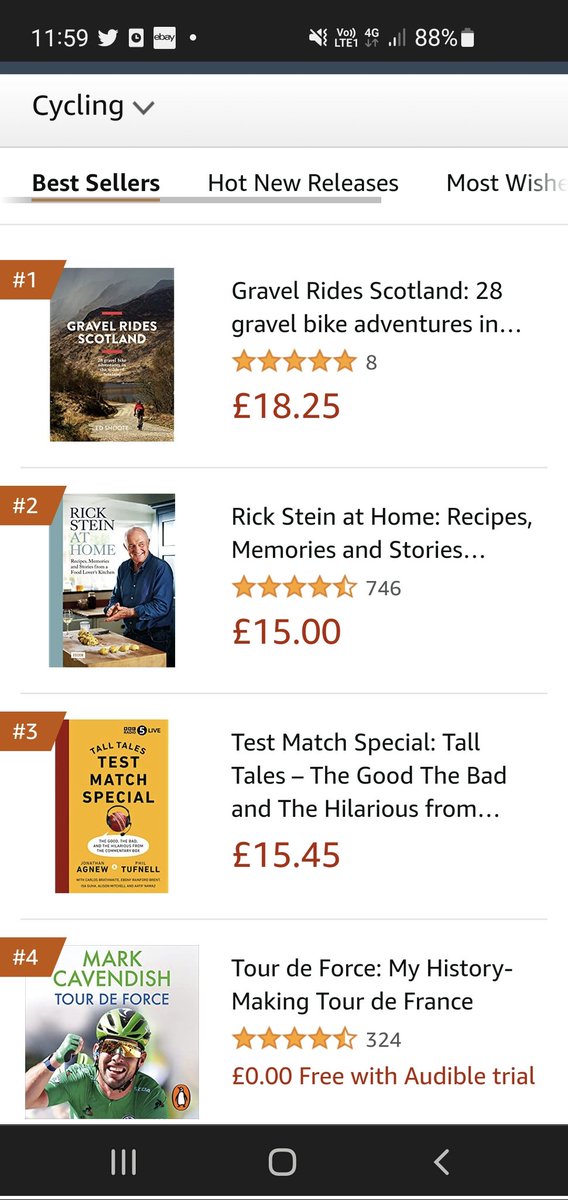 Amazing to see Gravel Rides Scotland still No1 on Amazon for cycling...although never knew Rick Stein was so into bikes! 
Huge thanks for those who've bought it and for all the great reviews!!!