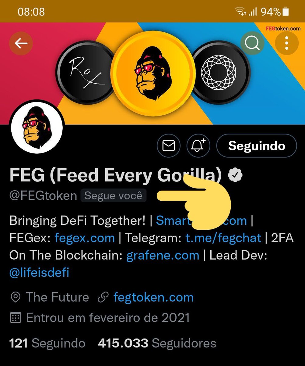 GtokenBr's tweet photo. 🎉Estamos sendo seguidos pelo perfil Oficial $FEG!😱🦍🎉

Thanks @FEGtoken for following us back.😍🙋🏻‍♂️

#FEGex #SmartDefi #Rox #FEG https://t.co/mkihyFySPY