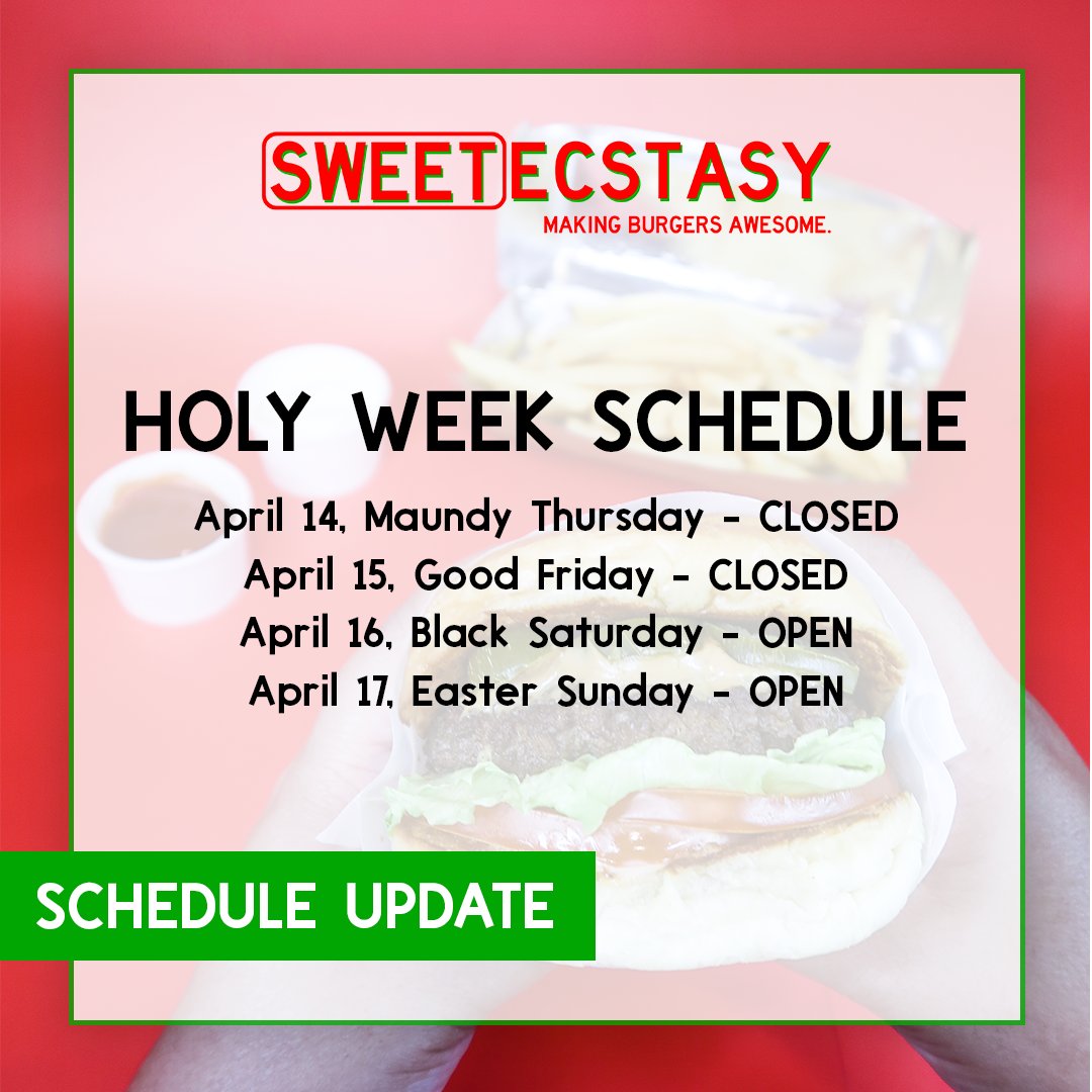 SweetXManila's tweet photo. The #SweetX team will be taking a break this Holy Week! We’ll be closed from April 14-15 in observance of Maundy Thursday and Good Friday. 🙏🏽 https://t.co/G5g47rry6P