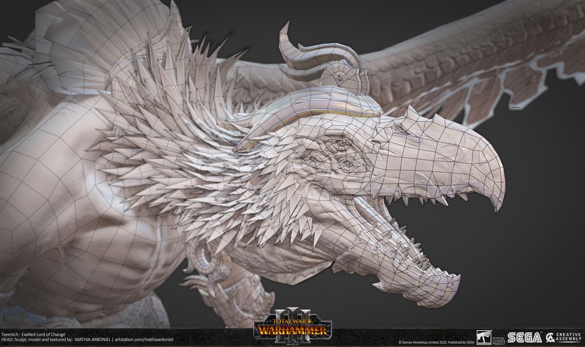 Warhammer III - Tzeentch Exalted Lord of Change
Head sculpt, lowpoly and textures I created for this character. 
© Games Workshop Limited 2022. Published by SEGA.