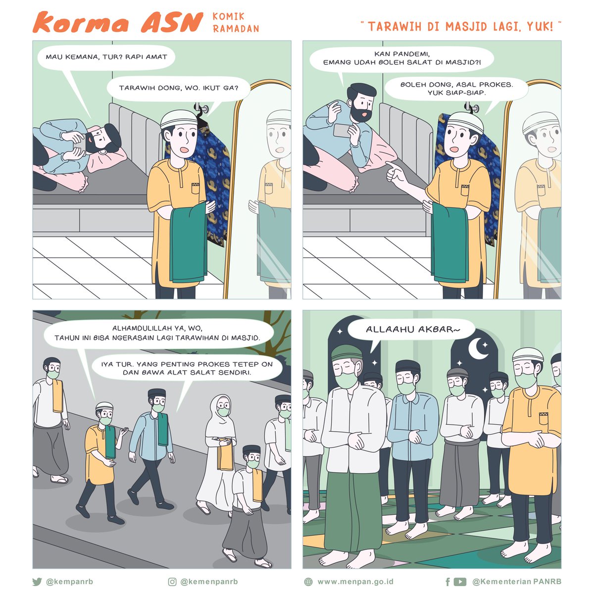 kempanrb's tweet photo. Setelah dua kali Ramadan, ibadah kita di masjid terpaksa harus sangat dibatasi. Tahun ini kita bisa kembali merasakan nikmatnya tarawih berjamaah di masjid.
Yuk iringi semangat beribadah dengan disiplin jalankan prokes untuk menjaga diri dan sekitar.
__
#KormaASN
#Ramadan1443H https://t.co/kGswfoWKOC