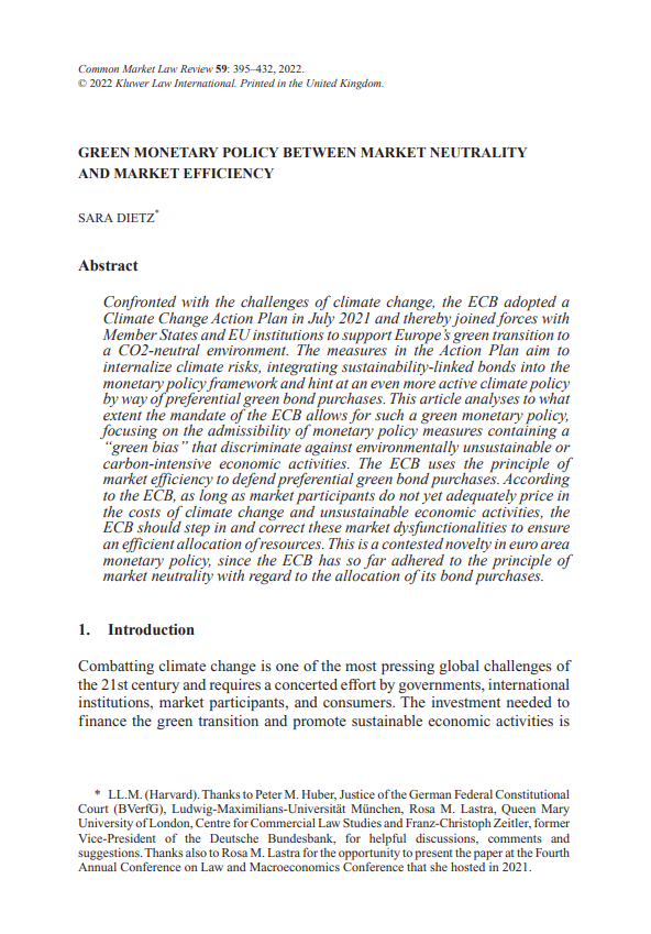 CMLRev's tweet photo. From the April issue: "Green monetary policy between market neutrality and market efficiency" by @SaraDietz (@LMU_Muenchen), on the @ECB's mandate and green monetary policy. https://t.co/bdPbiRok3W https://t.co/4TAIt1Kk3u